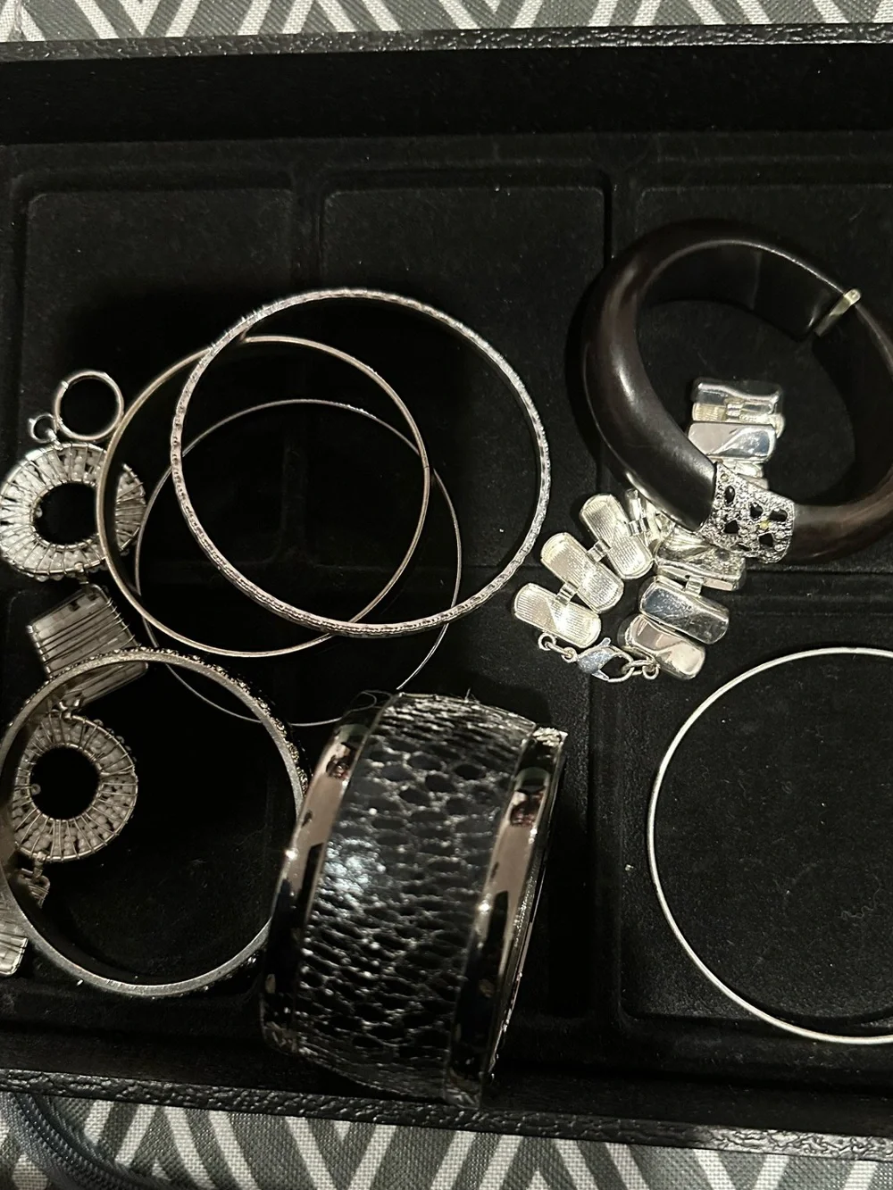 Vintage Chico's Black Silver Bracelet Stack Bangle Cuff Rhinestone Textured Lot